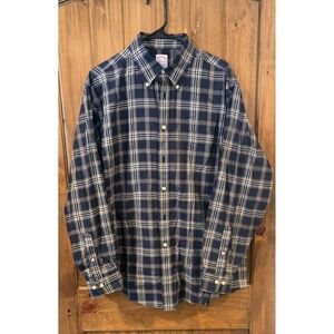 Brooks Brothers Madison Button Down Shirt Mens L Blue Plaid Non Iron Long Sleeve
